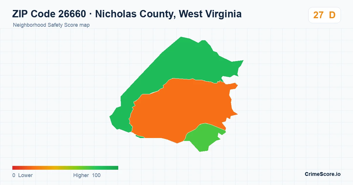 ZIP Code 26660 in Nicholas County, West Virginia neighborhood Safety Score map