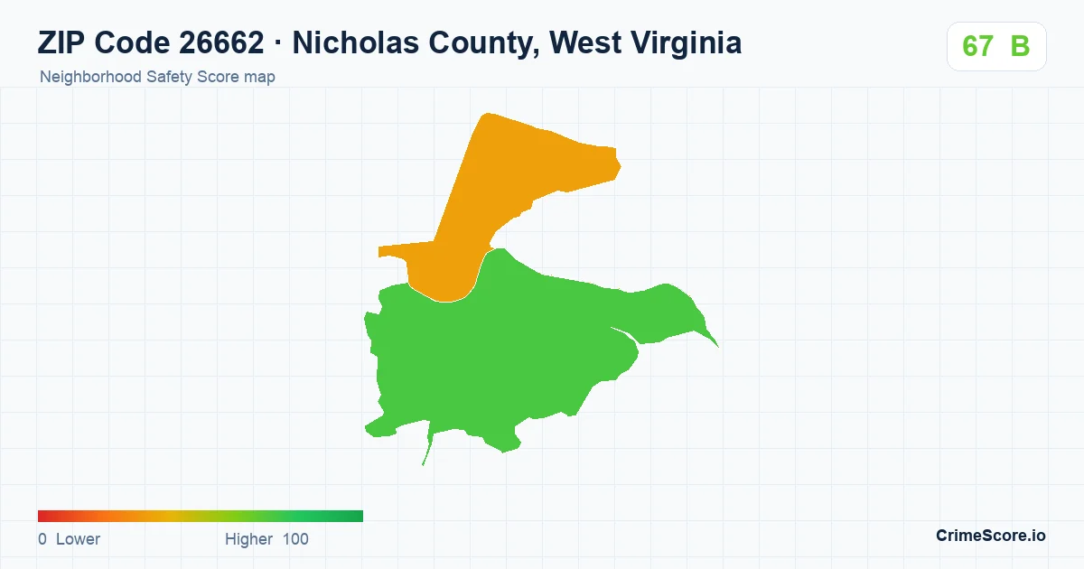 ZIP Code 26662 in Nicholas County, West Virginia neighborhood Safety Score map
