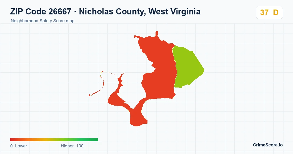 ZIP Code 26667 in Nicholas County, West Virginia neighborhood Safety Score map