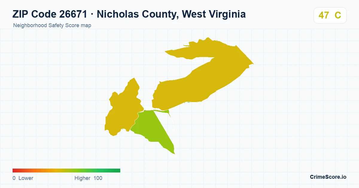 ZIP Code 26671 in Nicholas County, West Virginia neighborhood Safety Score map