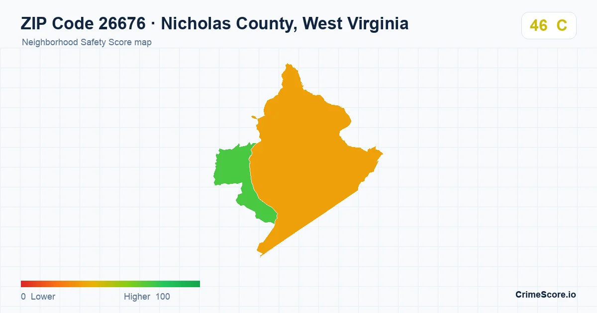 ZIP Code 26676 in Nicholas County, West Virginia neighborhood Safety Score map