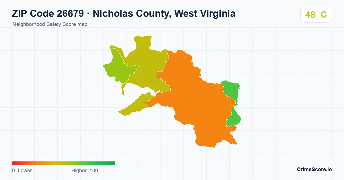 ZIP Code 26679 in Nicholas County, West Virginia neighborhood Safety Score map