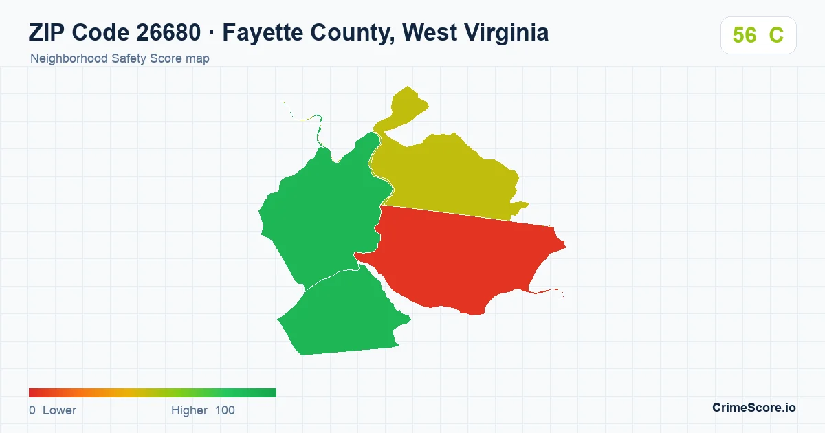 ZIP Code 26680 in Fayette County, West Virginia neighborhood Safety Score map