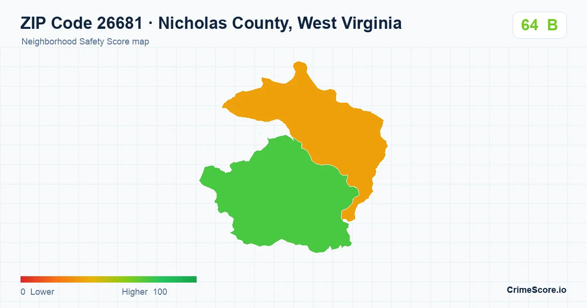 ZIP Code 26681 in Nicholas County, West Virginia neighborhood Safety Score map