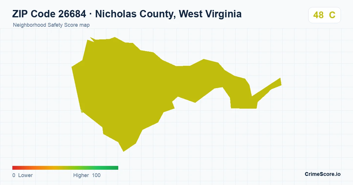ZIP Code 26684 in Nicholas County, West Virginia neighborhood Safety Score map
