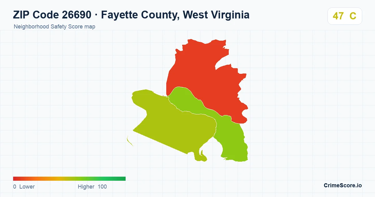 ZIP Code 26690 in Fayette County, West Virginia neighborhood Safety Score map