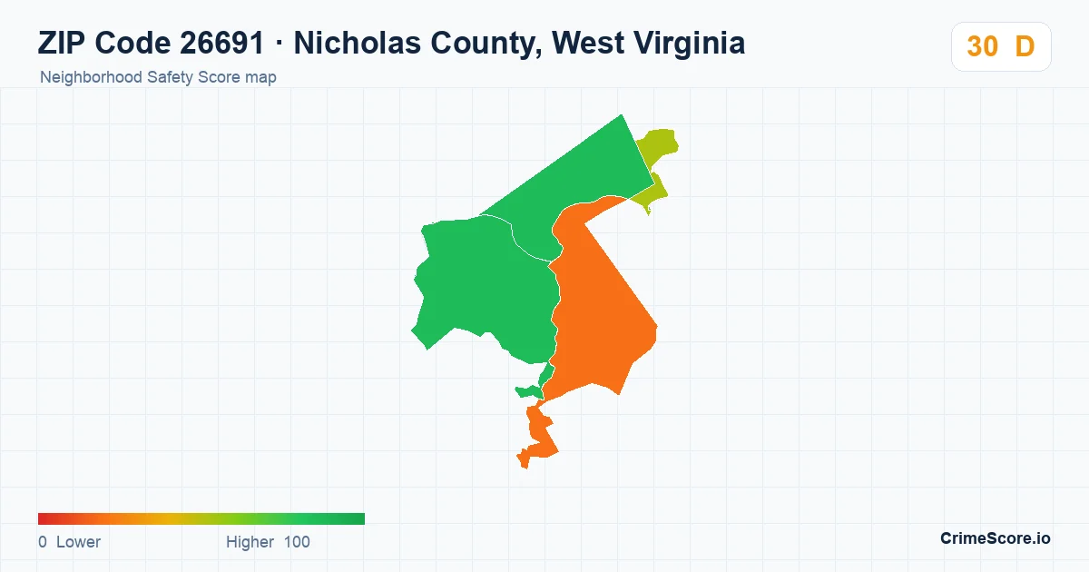 ZIP Code 26691 in Nicholas County, West Virginia neighborhood Safety Score map