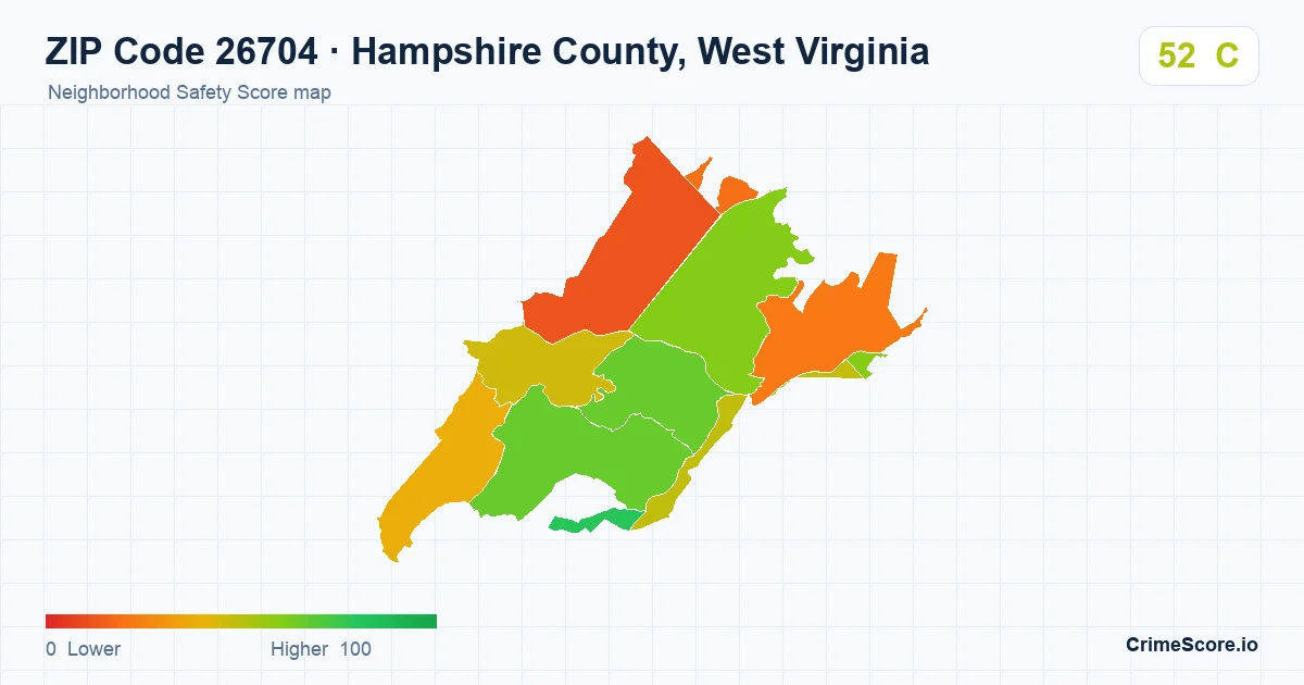 ZIP Code 26704 in Hampshire County, West Virginia neighborhood Safety Score map