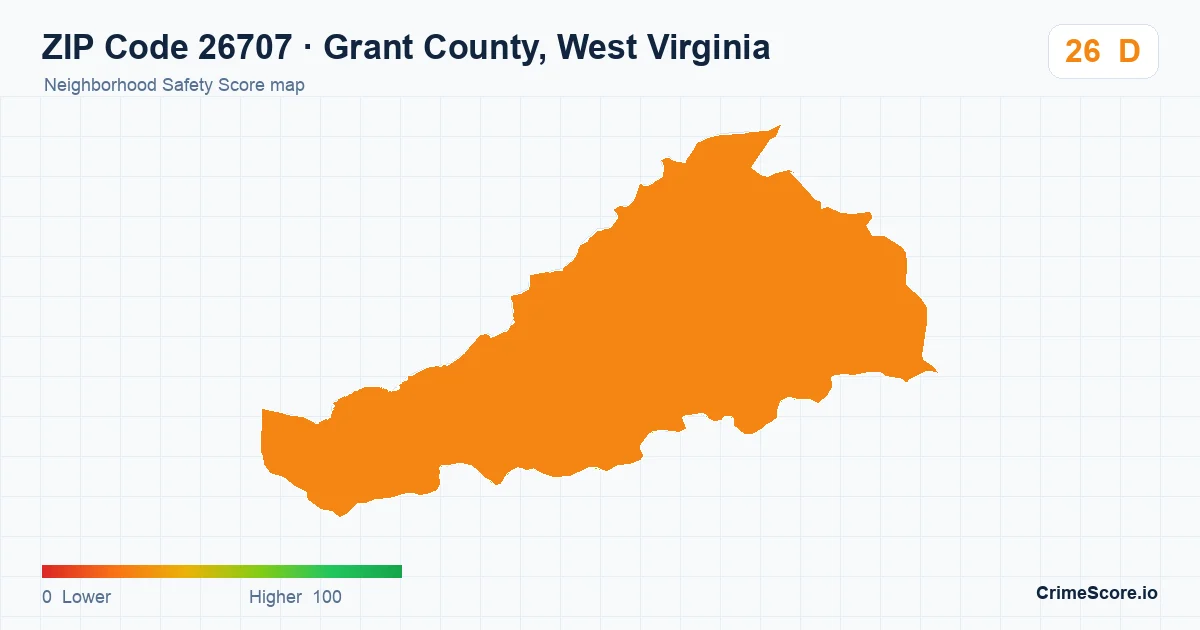 ZIP Code 26707 in Grant County, West Virginia neighborhood Safety Score map