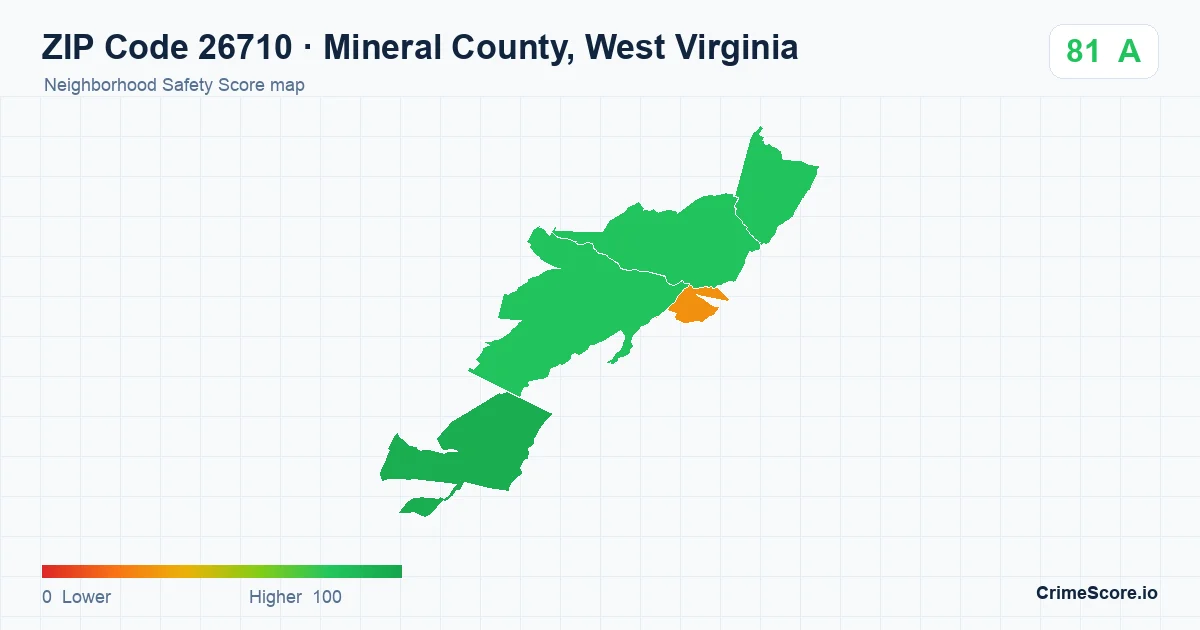 ZIP Code 26710 in Mineral County, West Virginia neighborhood Safety Score map