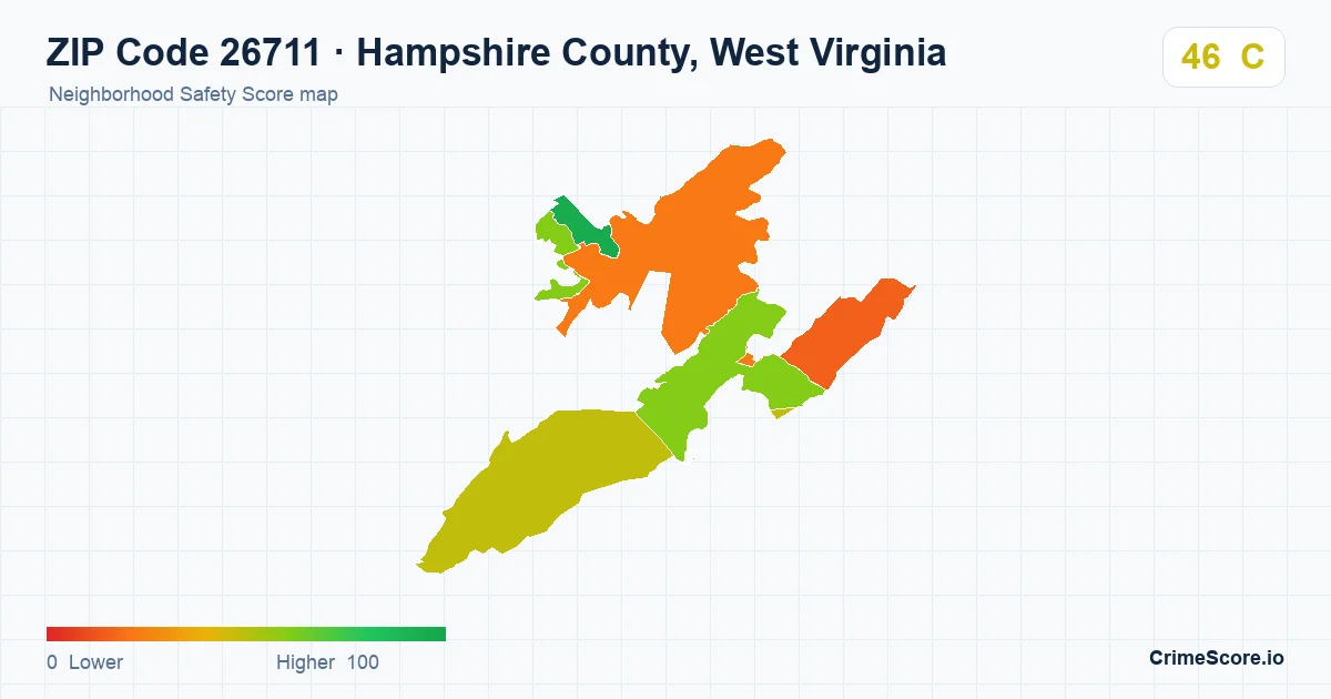 ZIP Code 26711 in Hampshire County, West Virginia neighborhood Safety Score map