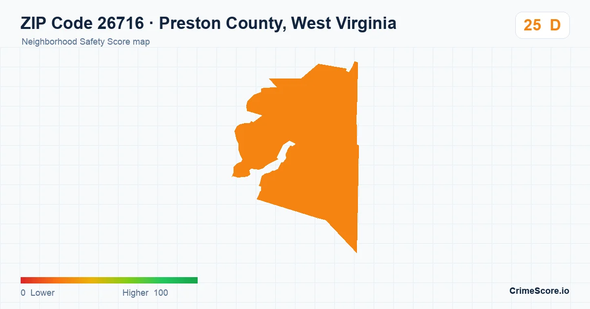 ZIP Code 26716 in Preston County, West Virginia neighborhood Safety Score map