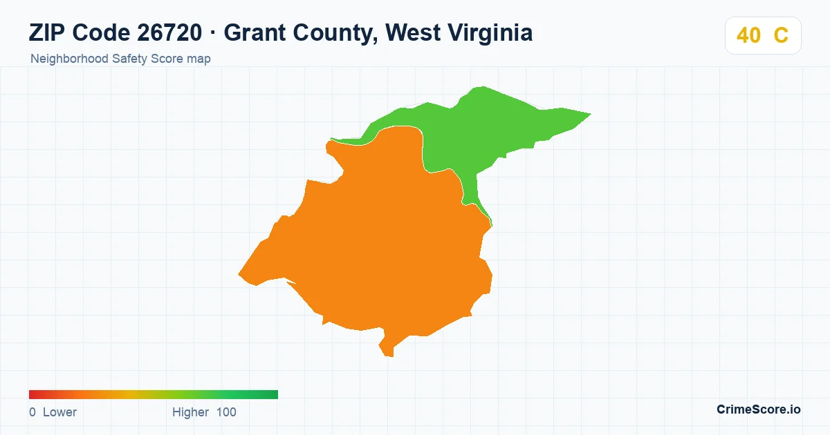 ZIP Code 26720 in Grant County, West Virginia neighborhood Safety Score map