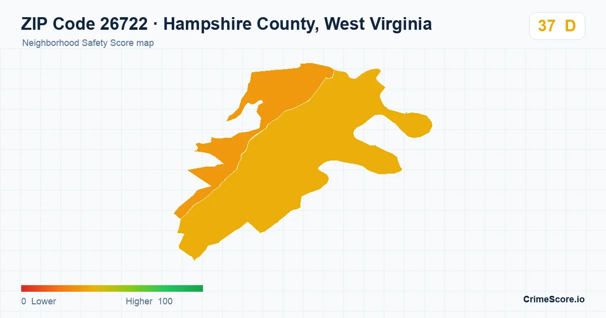 ZIP Code 26722 in Hampshire County, West Virginia neighborhood Safety Score map