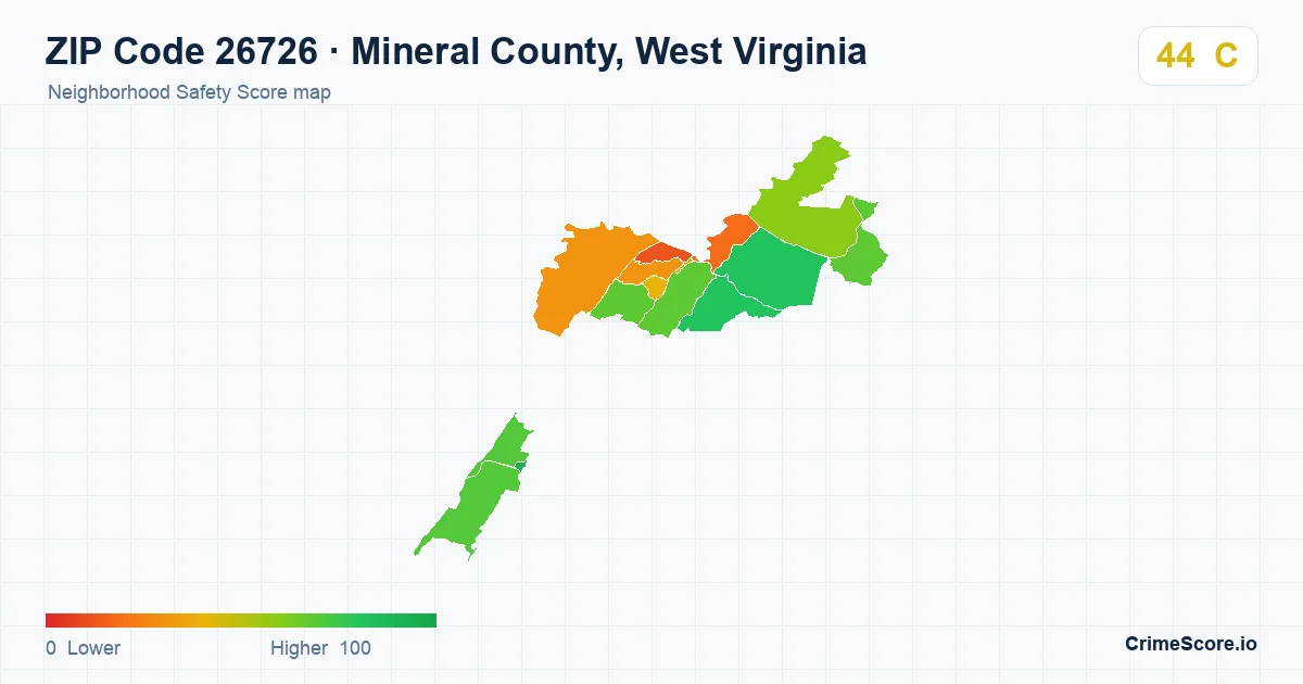 ZIP Code 26726 in Mineral County, West Virginia neighborhood Safety Score map