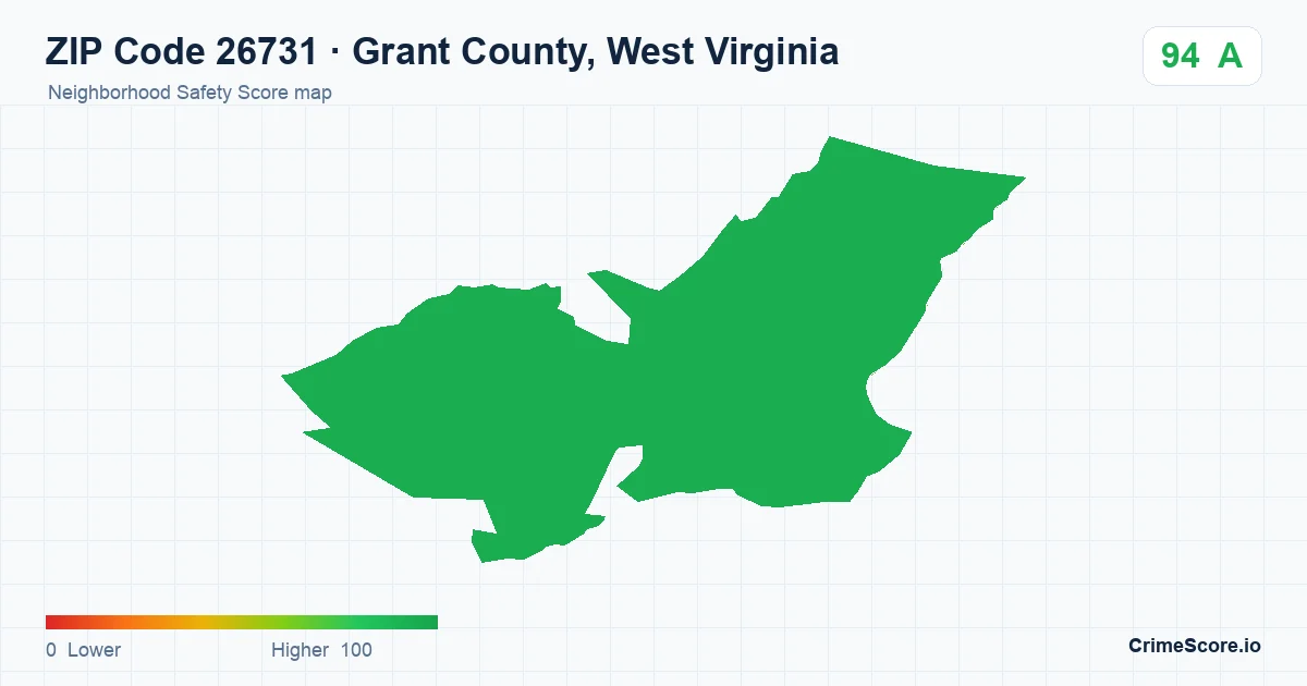 ZIP Code 26731 in Grant County, West Virginia neighborhood Safety Score map