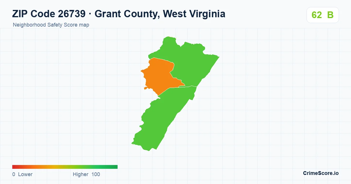 ZIP Code 26739 in Grant County, West Virginia neighborhood Safety Score map
