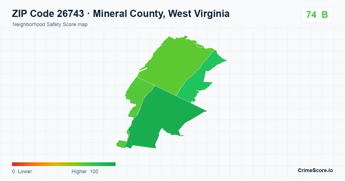 ZIP Code 26743 in Mineral County, West Virginia neighborhood Safety Score map