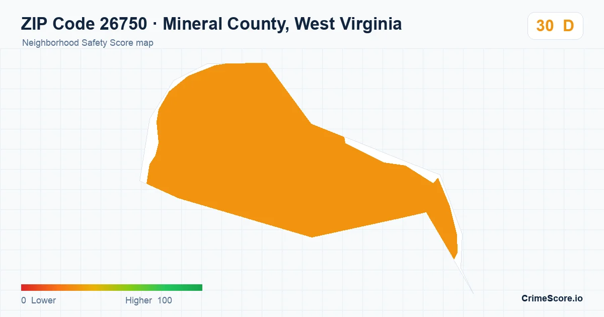 ZIP Code 26750 in Mineral County, West Virginia neighborhood Safety Score map