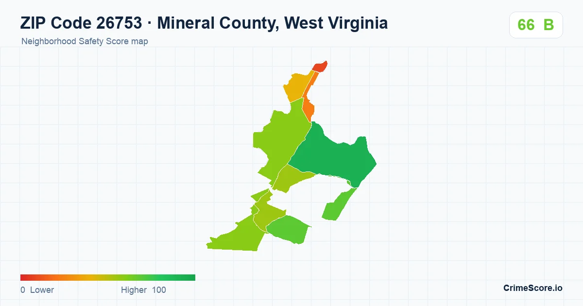 ZIP Code 26753 in Mineral County, West Virginia neighborhood Safety Score map
