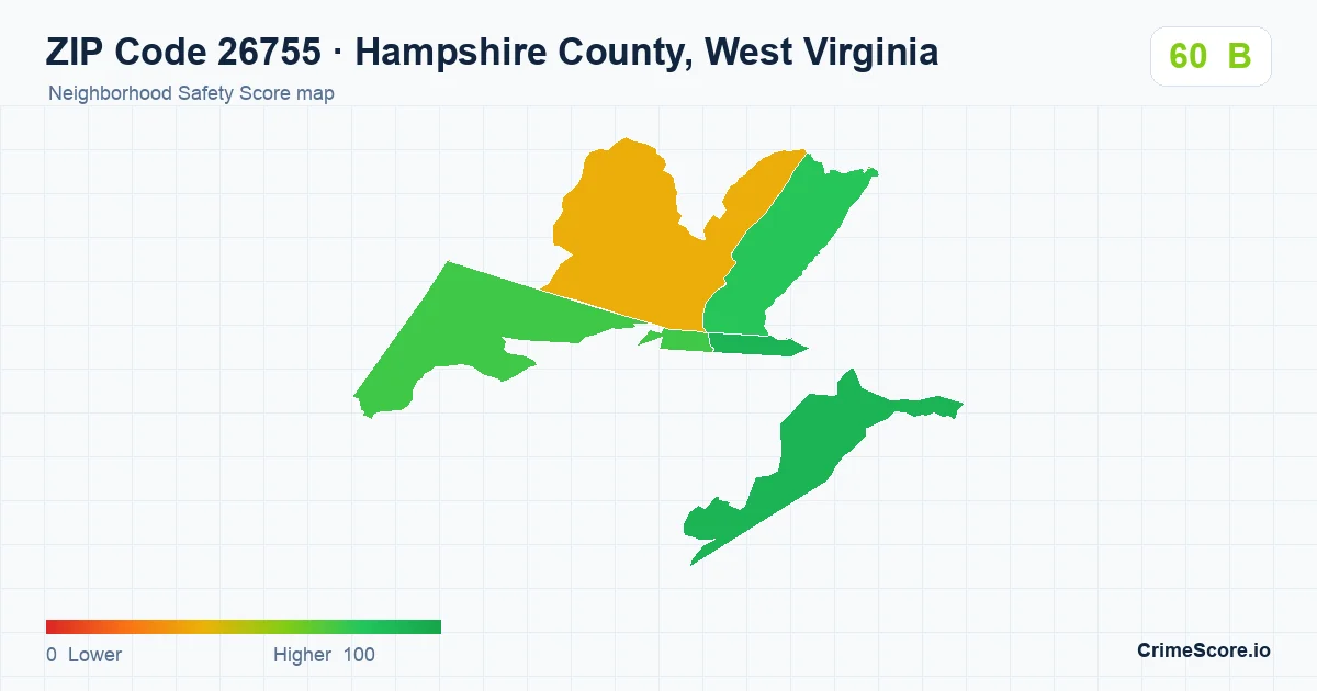 ZIP Code 26755 in Hampshire County, West Virginia neighborhood Safety Score map