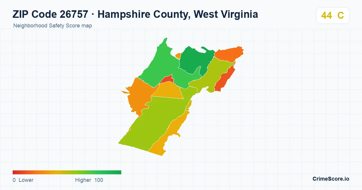 ZIP Code 26757 in Hampshire County, West Virginia neighborhood Safety Score map