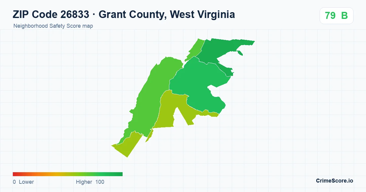 ZIP Code 26833 in Grant County, West Virginia neighborhood Safety Score map