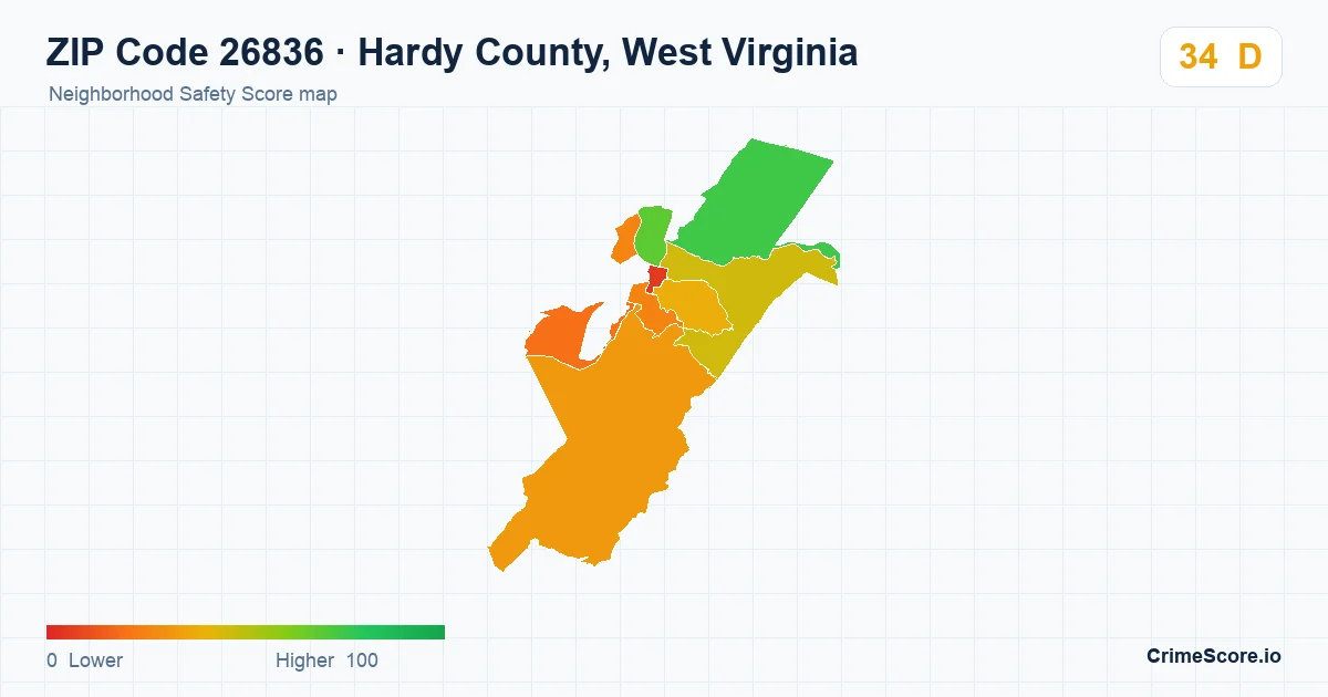 ZIP Code 26836 in Hardy County, West Virginia neighborhood Safety Score map