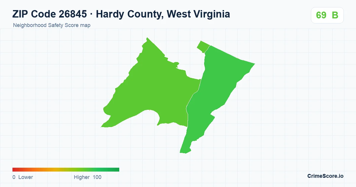ZIP Code 26845 in Hardy County, West Virginia neighborhood Safety Score map