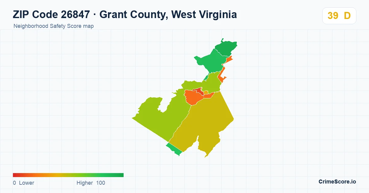 ZIP Code 26847 in Grant County, West Virginia neighborhood Safety Score map