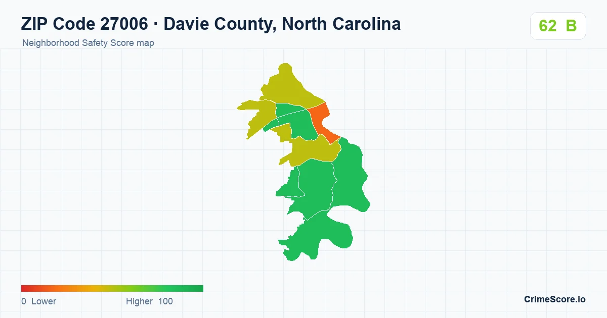 ZIP Code 27006 in Davie County, North Carolina neighborhood Safety Score map