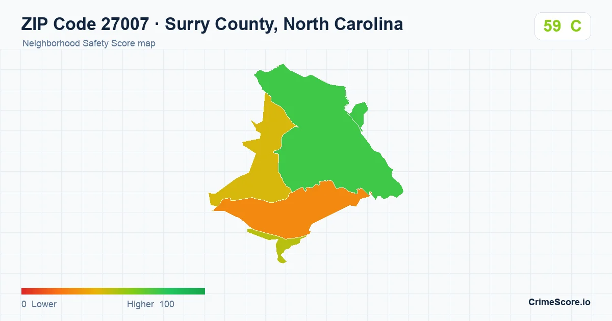 ZIP Code 27007 in Surry County, North Carolina neighborhood Safety Score map