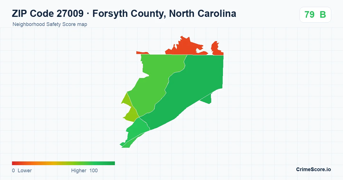 ZIP Code 27009 in Forsyth County, North Carolina neighborhood Safety Score map