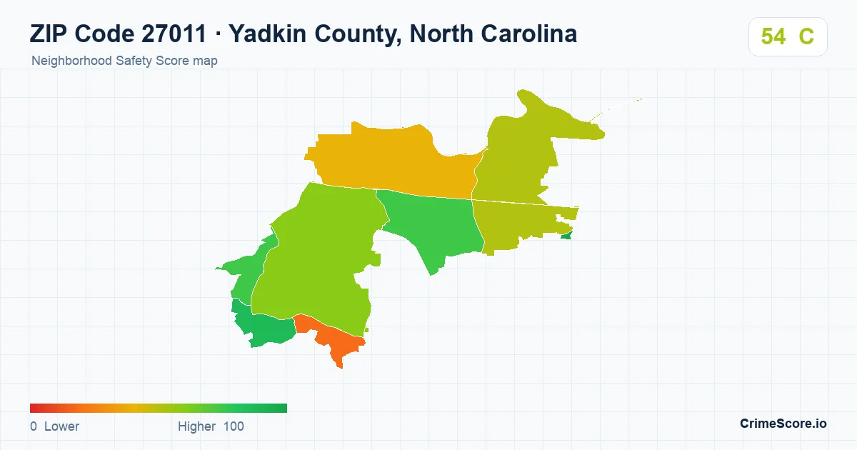 ZIP Code 27011 in Yadkin County, North Carolina neighborhood Safety Score map