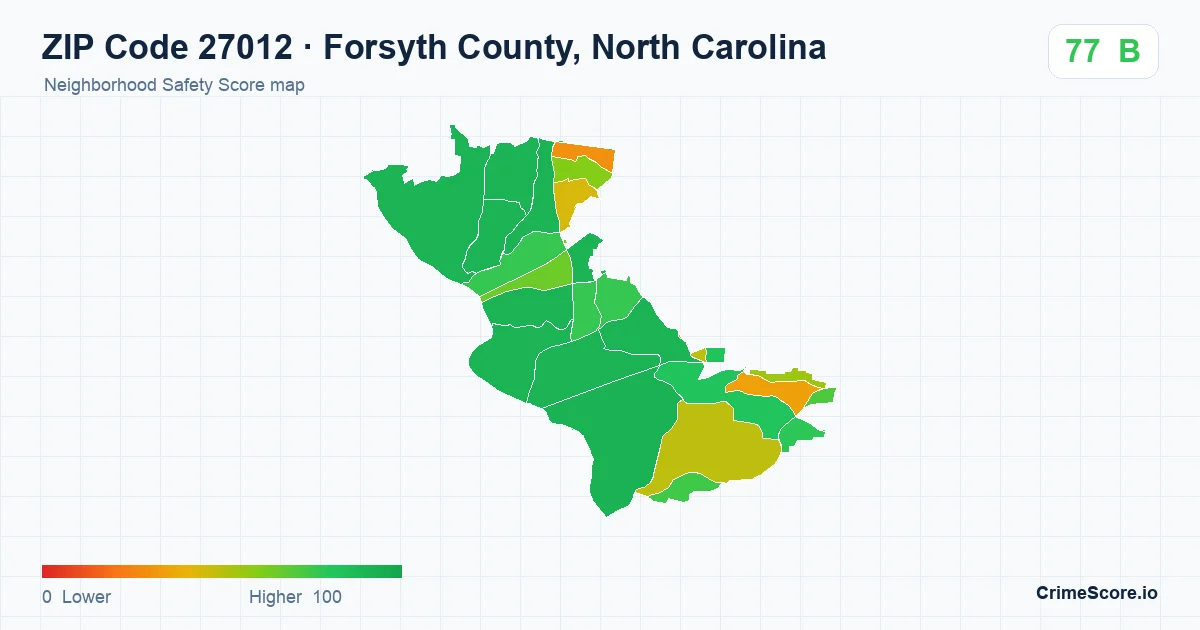 ZIP Code 27012 in Forsyth County, North Carolina neighborhood Safety Score map