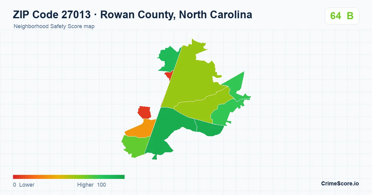 ZIP Code 27013 in Rowan County, North Carolina neighborhood Safety Score map