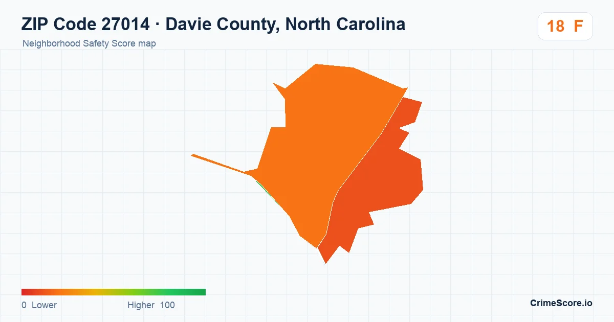 ZIP Code 27014 in Davie County, North Carolina neighborhood Safety Score map