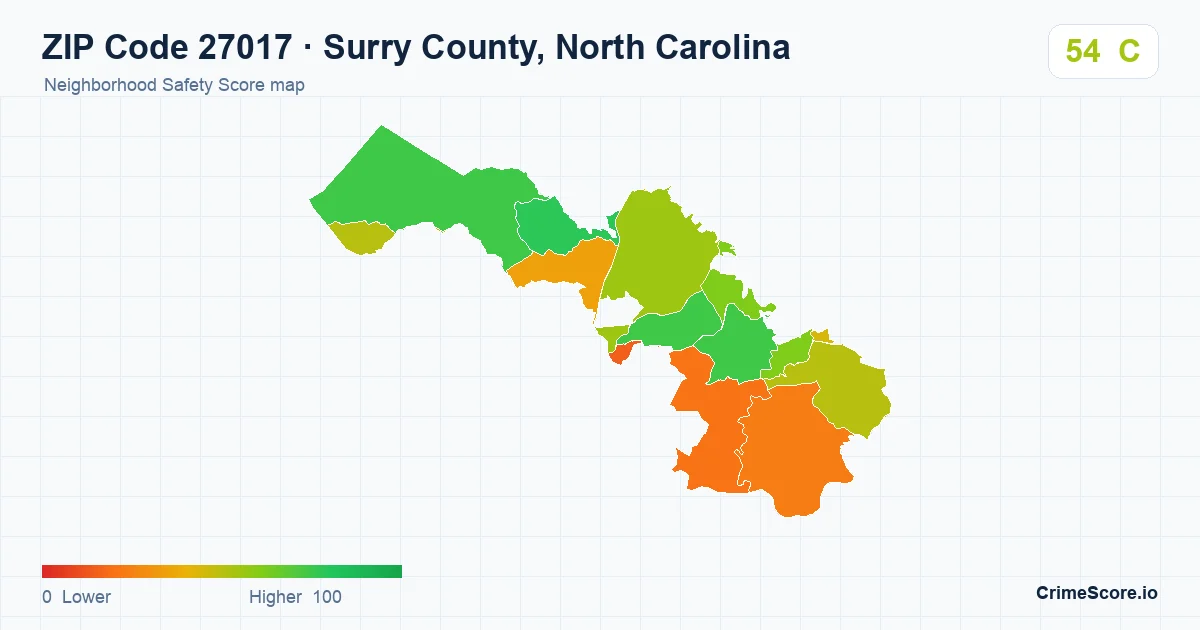 ZIP Code 27017 in Surry County, North Carolina neighborhood Safety Score map