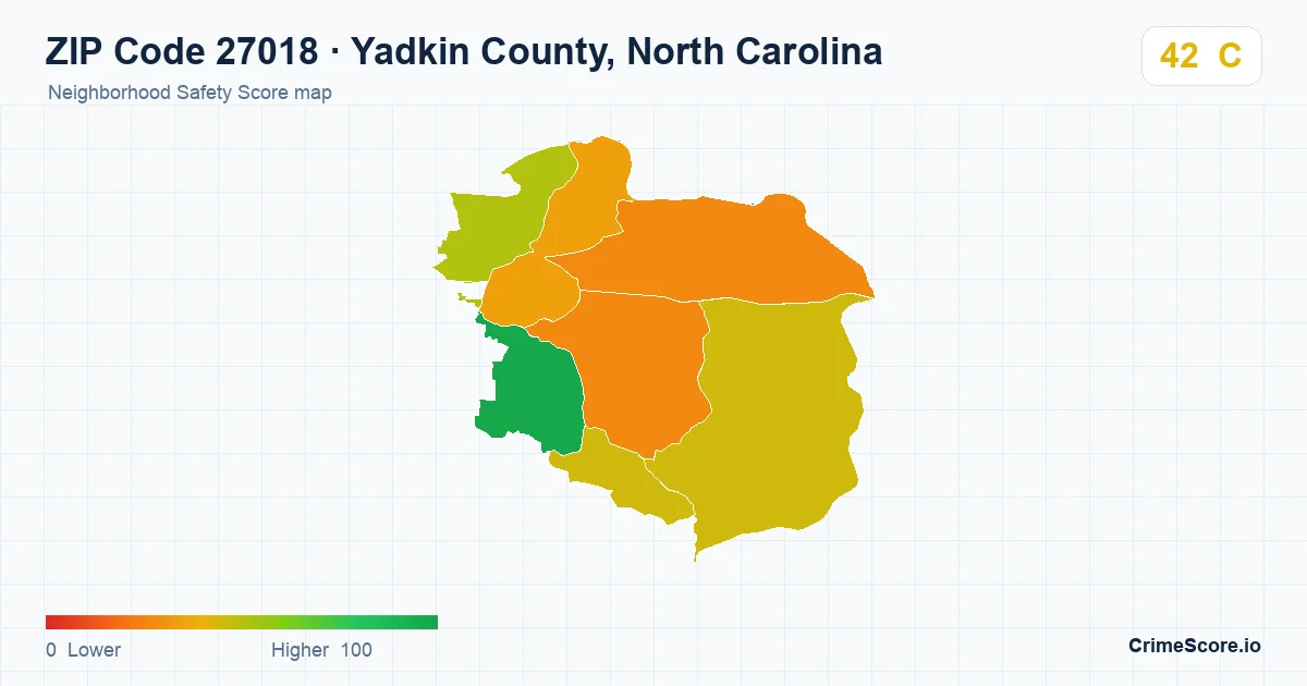 ZIP Code 27018 in Yadkin County, North Carolina neighborhood Safety Score map