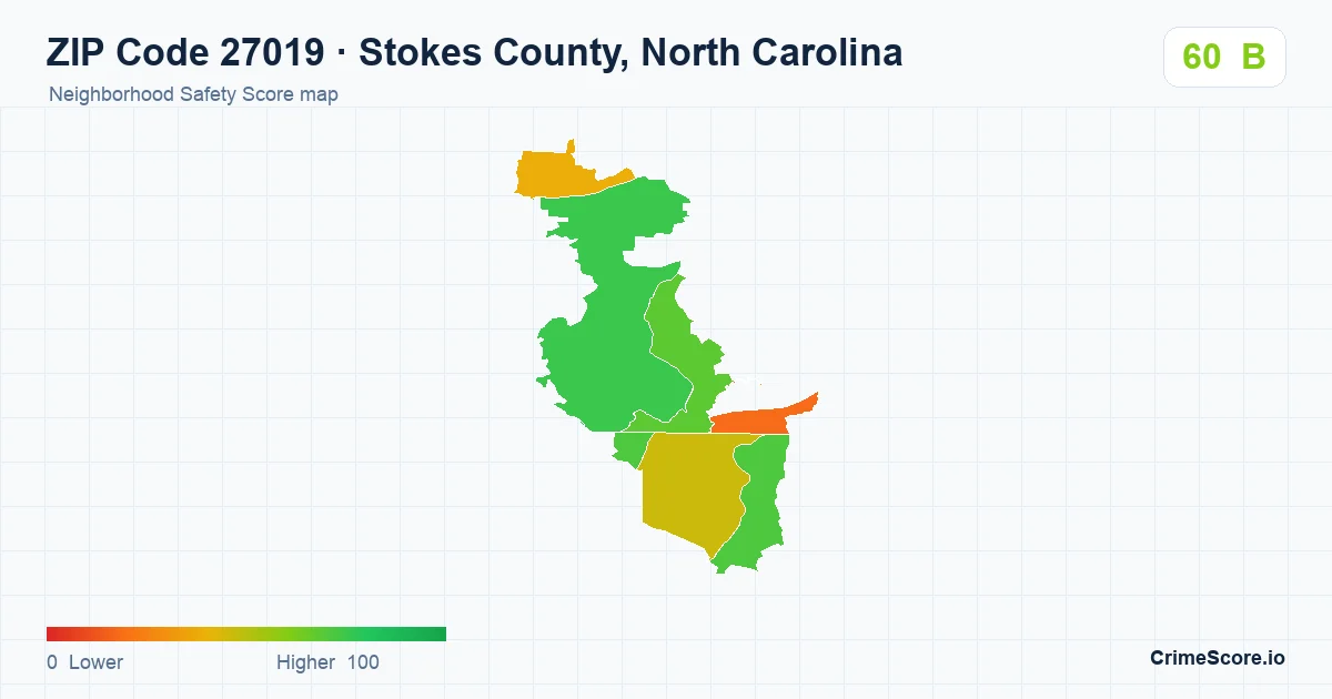 ZIP Code 27019 in Stokes County, North Carolina neighborhood Safety Score map