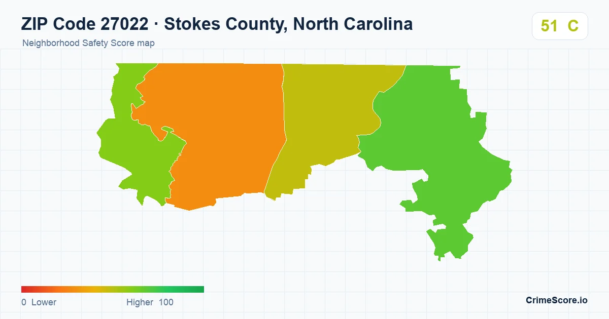 ZIP Code 27022 in Stokes County, North Carolina neighborhood Safety Score map