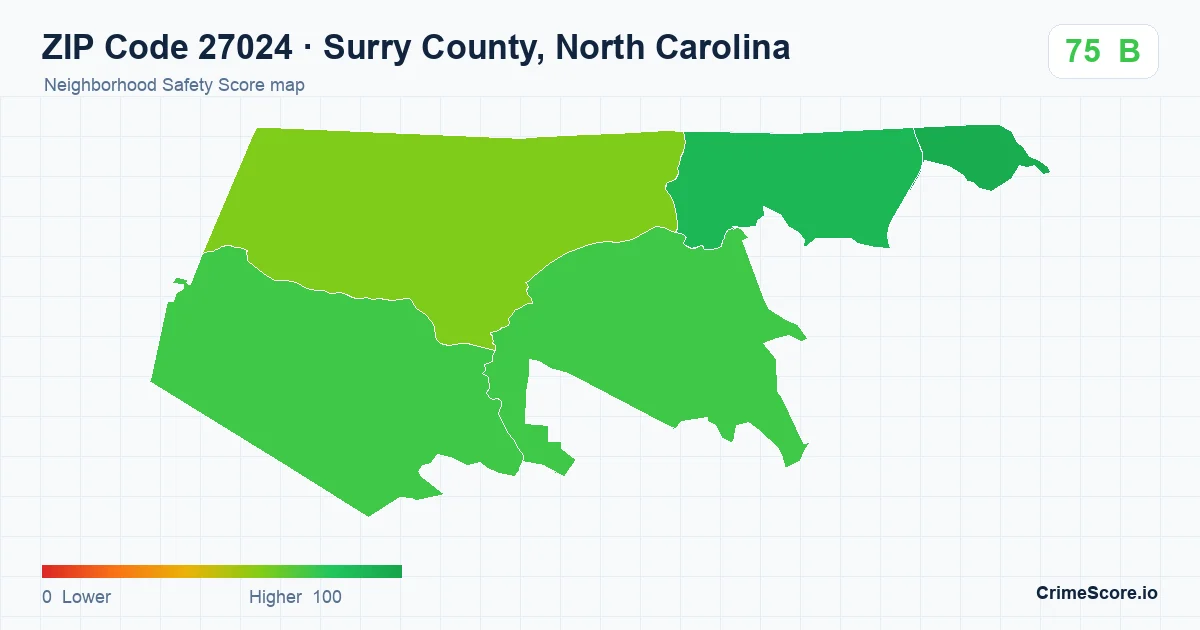 ZIP Code 27024 in Surry County, North Carolina neighborhood Safety Score map