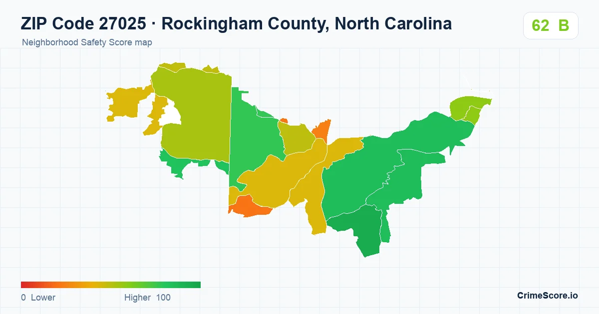 ZIP Code 27025 in Rockingham County, North Carolina neighborhood Safety Score map