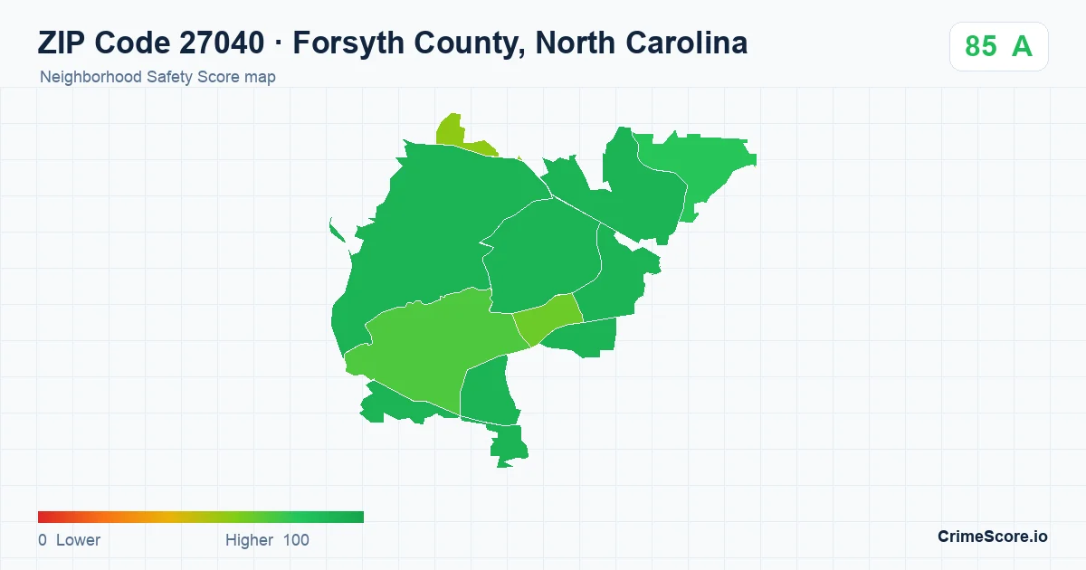 ZIP Code 27040 in Forsyth County, North Carolina neighborhood Safety Score map