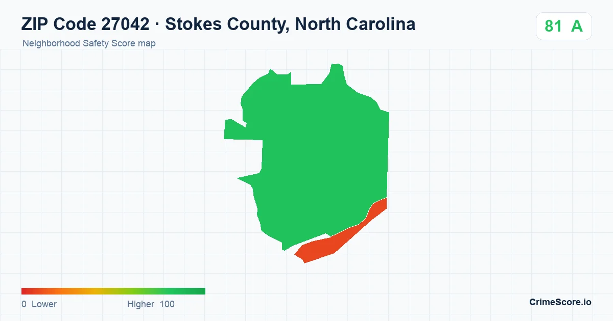ZIP Code 27042 in Stokes County, North Carolina neighborhood Safety Score map