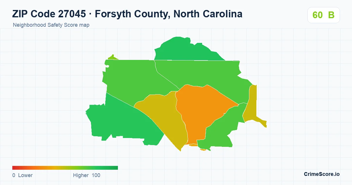 ZIP Code 27045 in Forsyth County, North Carolina neighborhood Safety Score map