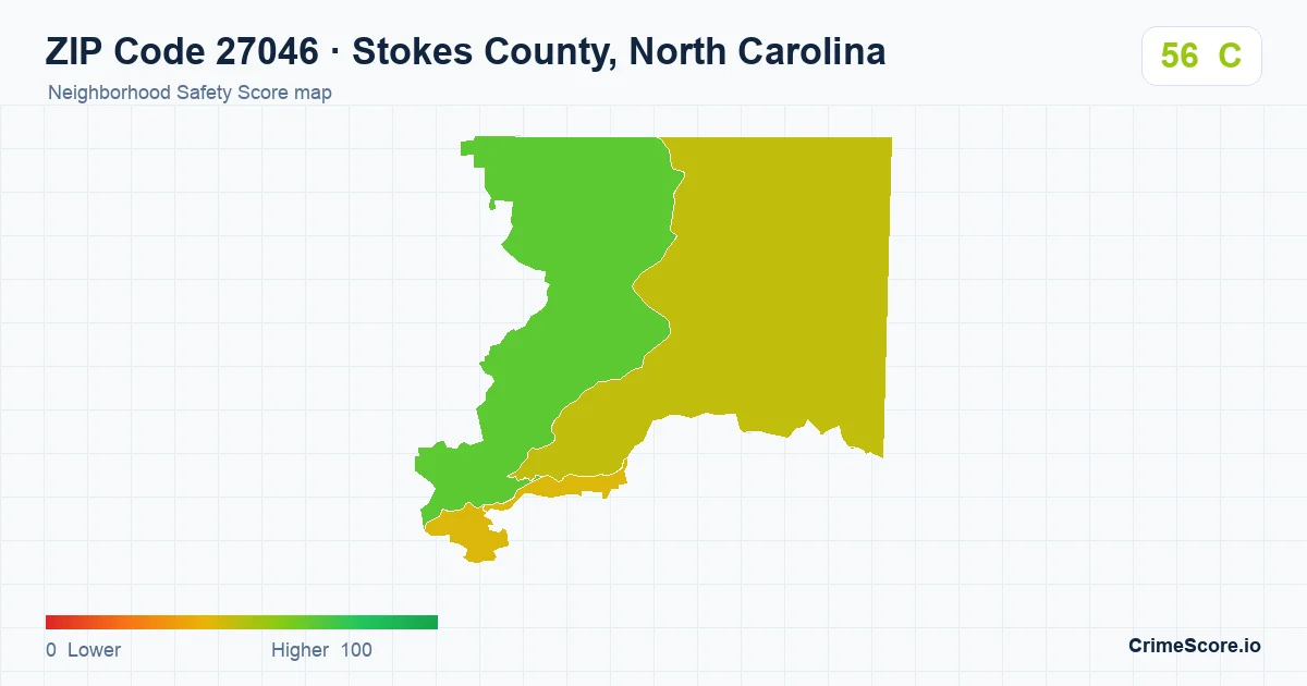 ZIP Code 27046 in Stokes County, North Carolina neighborhood Safety Score map