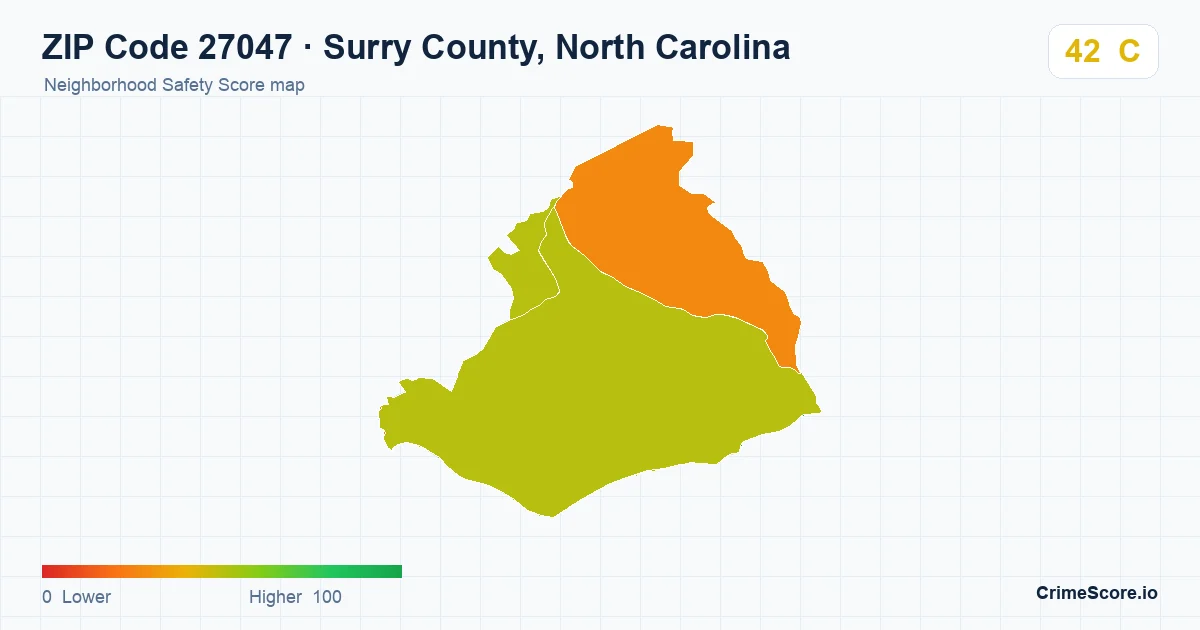 ZIP Code 27047 in Surry County, North Carolina neighborhood Safety Score map
