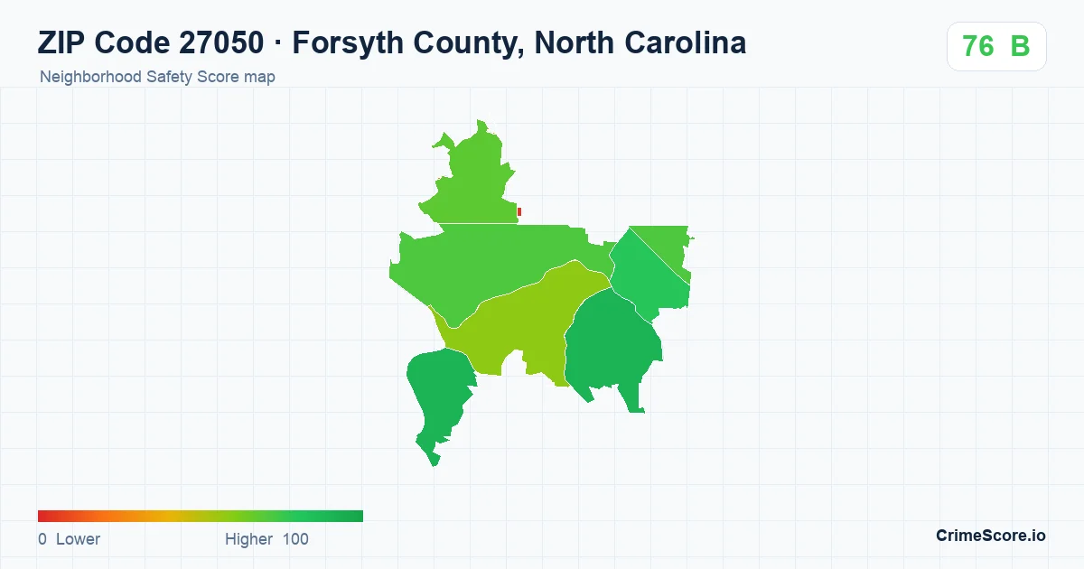 ZIP Code 27050 in Forsyth County, North Carolina neighborhood Safety Score map