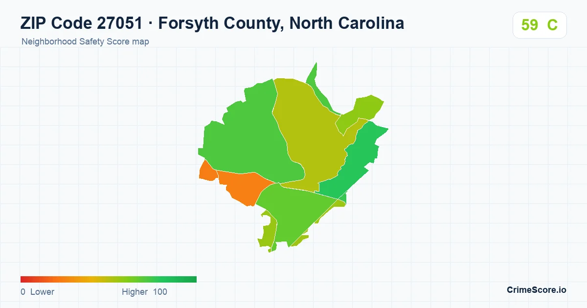 ZIP Code 27051 in Forsyth County, North Carolina neighborhood Safety Score map